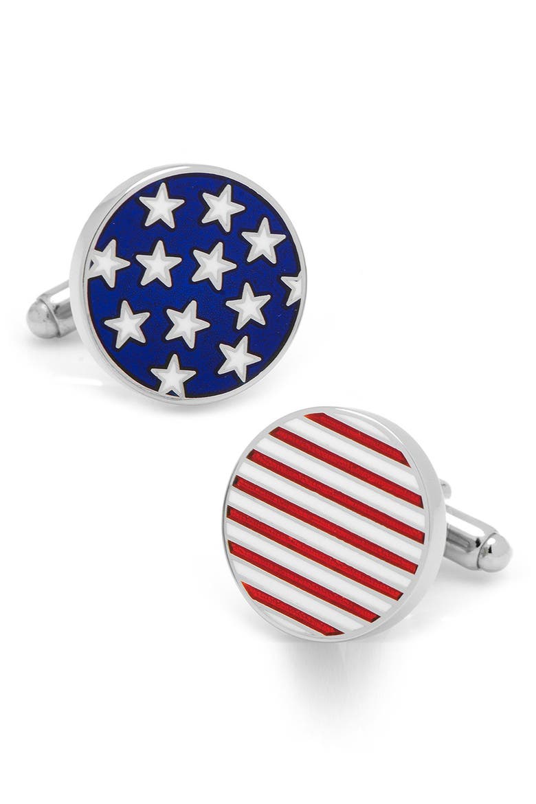 Stars & Stripes Cuff Links, Main, color, SILVER