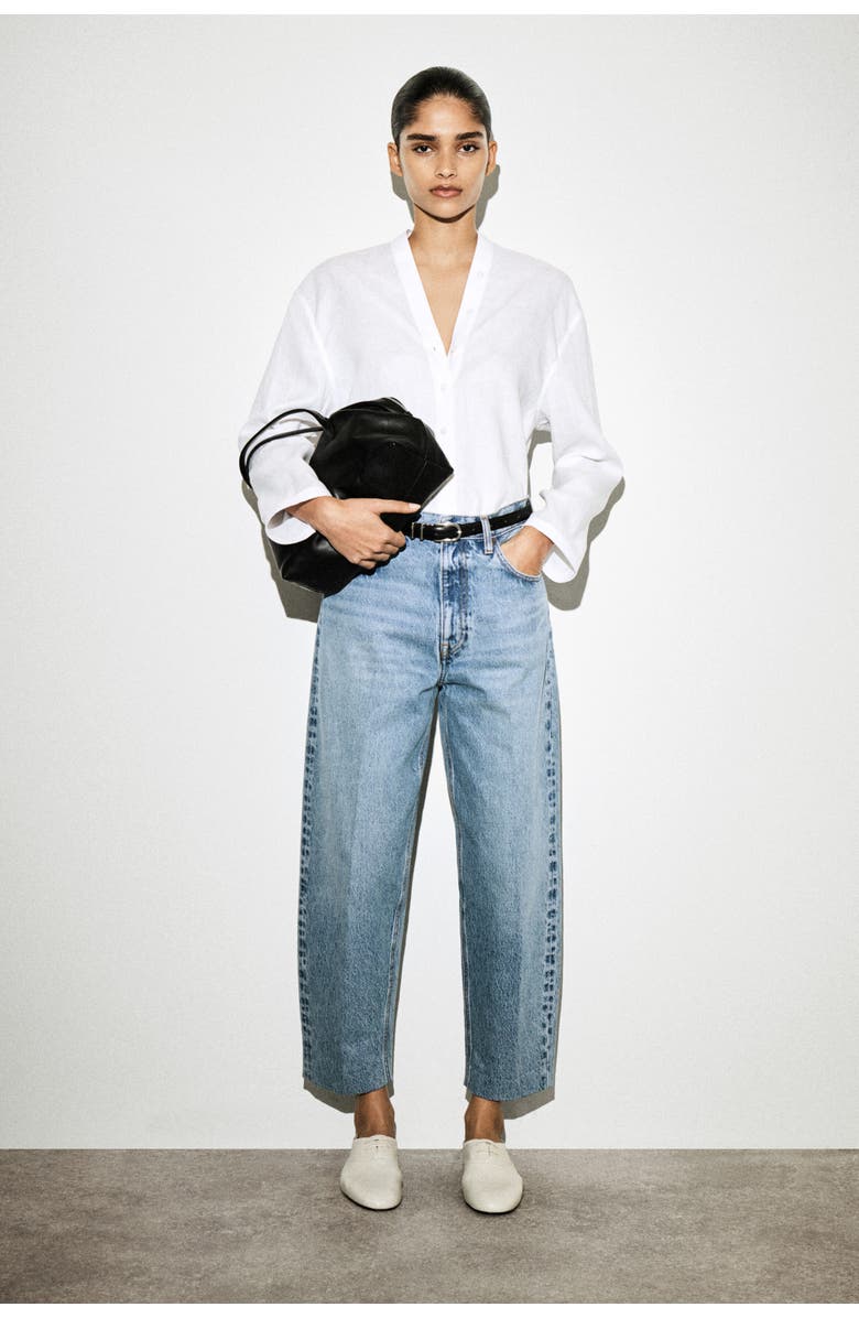 COS Button-Detail Linen V-Neck Shirt, Main, color, White