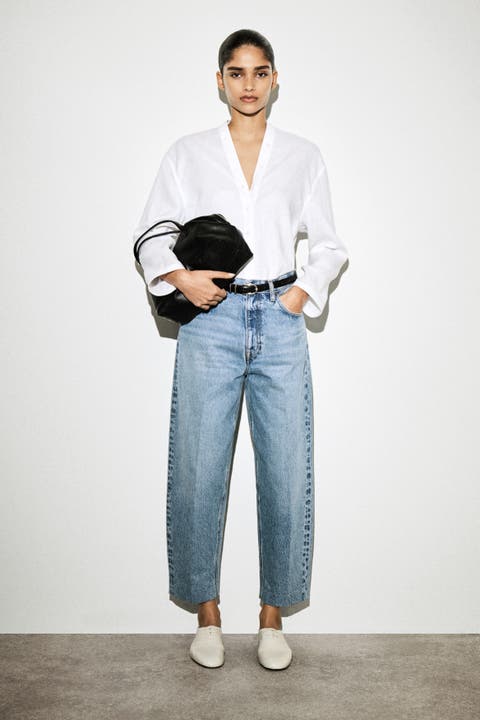 Button-Detail Linen V-Neck Shirt