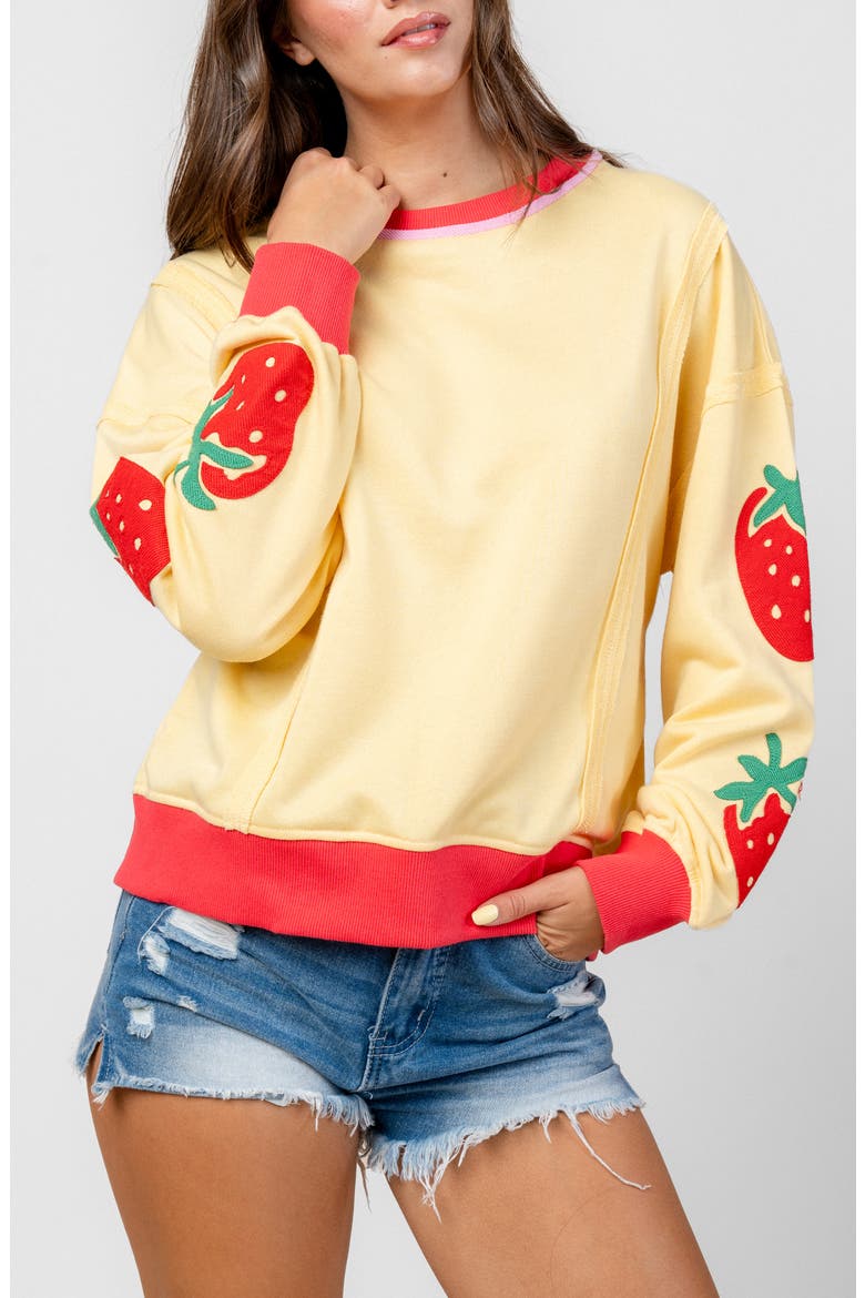 Embroidered Strawberry Sweatshirt, Alternate, color, YELLOW STRAWBERRY