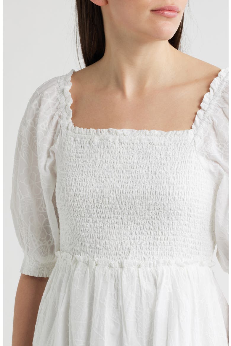 Hadly Smocked Puff Shoulder Ruffle Hem Dress, Alternate, color, RESORT WHITE SUN SHOWERS