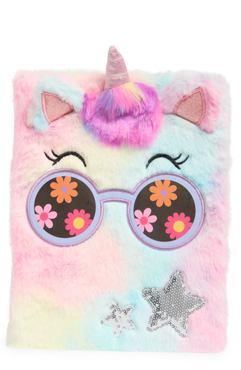 SIMPLE PLEASURES Unicorn Treats Faux Fur Sketchbook, Main, color, 