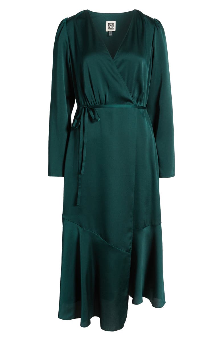 Anne Klein Long Sleeve Satin Faux Wrap Dress, Alternate, color, 