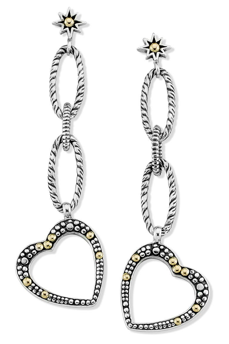 Two-Tone Heart Chain Drop Earrings, Main, color, SILVER AND GOLD