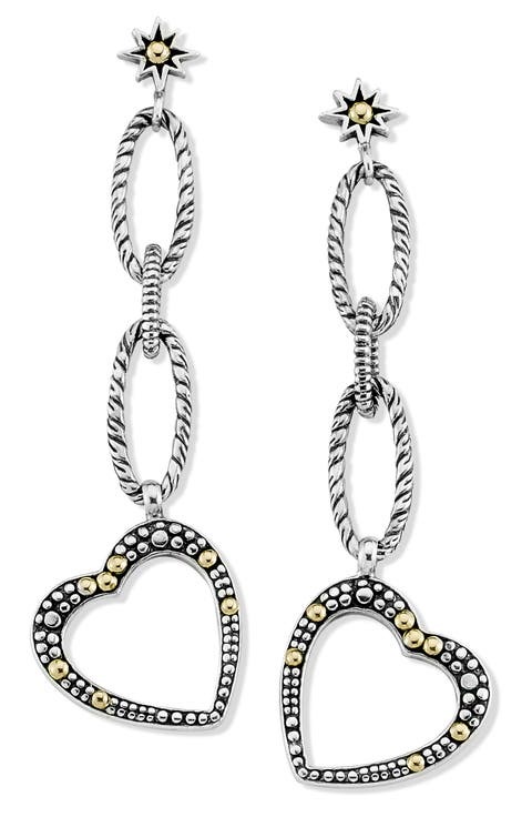 Two-Tone Heart Chain Drop Earrings