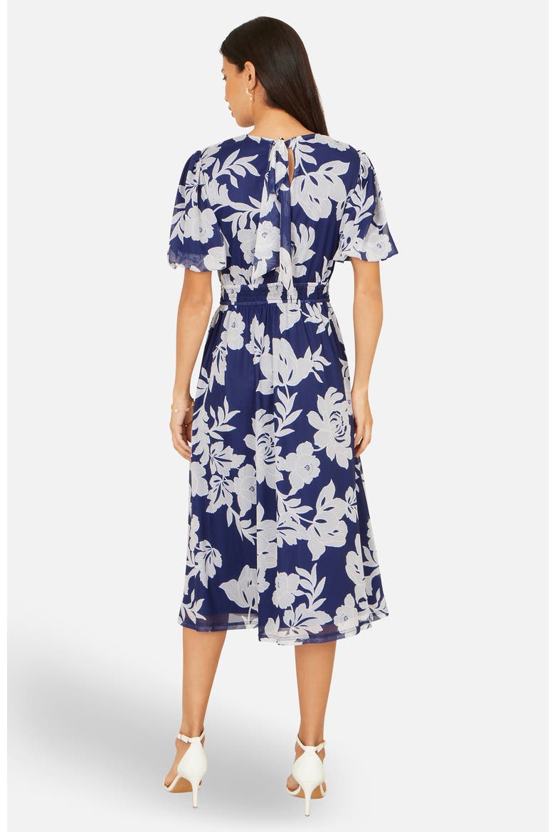 Flower Stretch Mesh Midi Dress, Alternate, color, Navy