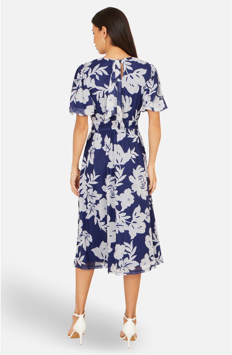 Yumi Flower Stretch Mesh Midi Dress, Alternate, color, Navy