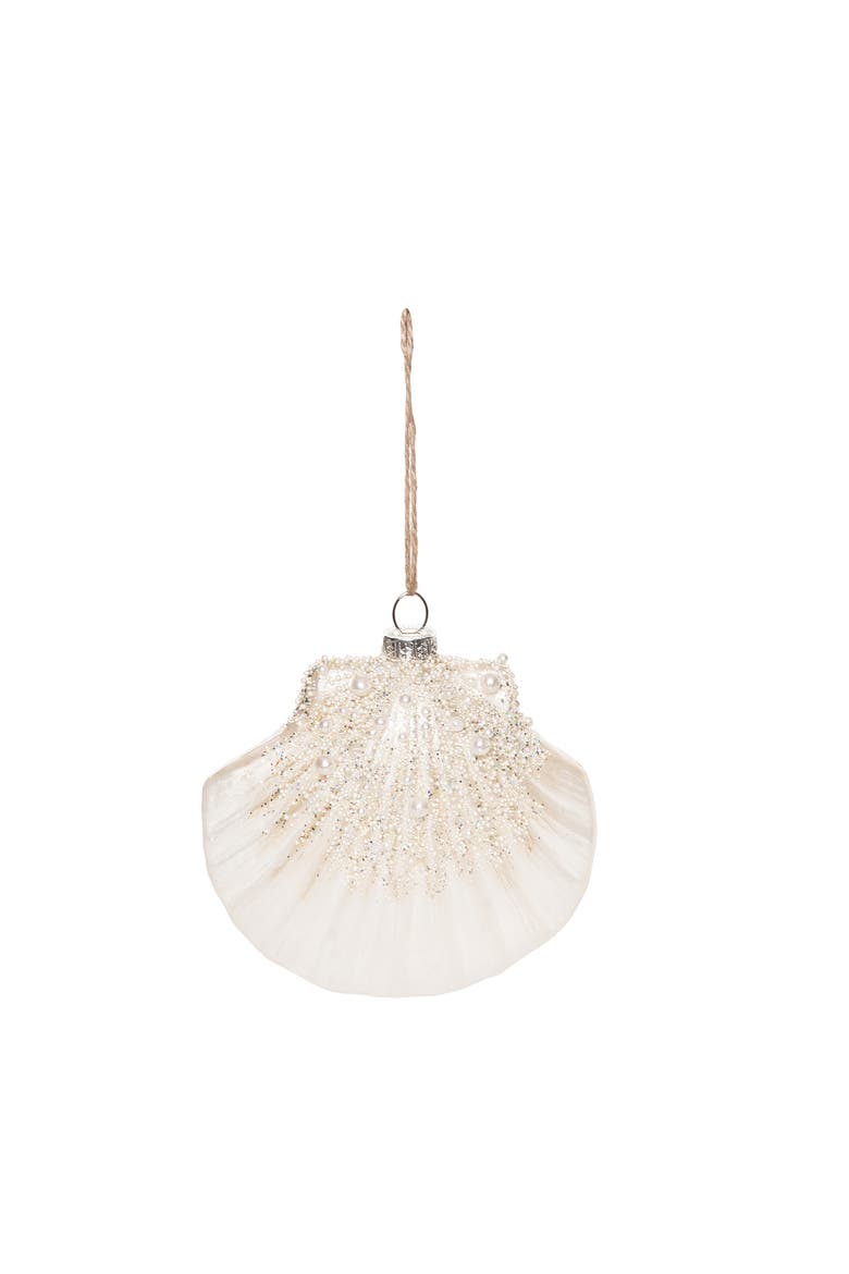 Glass Pearl Shimmer Fan Shell Ornament, Main, color, White