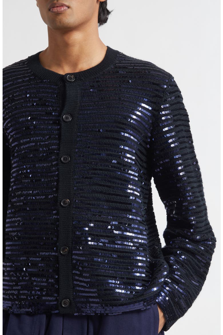 Sequin Spotlight Virgin Wool Cardigan, Alternate, color, BLACK