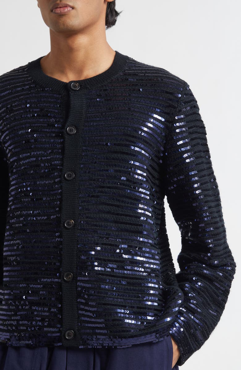 Bode Sequin Spotlight Virgin Wool Cardigan, Alternate, color, Black