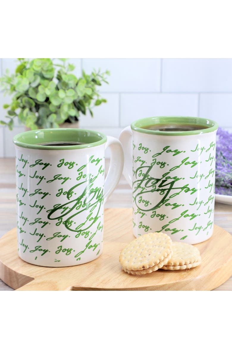 Inspirational Words Joy 4 Piece 16 Ounce Stoneware Mug Set, Alternate, color, Green