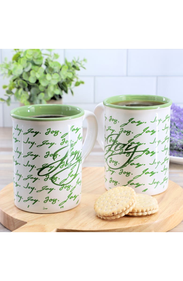 Gibson Home Inspirational Words Joy 4 Piece 16 Ounce Stoneware Mug Set, Alternate, color, Green