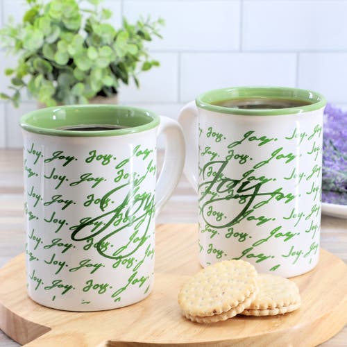 Gibson Home Inspirational Words Joy 4 Piece 16 Ounce Stoneware Mug Set In Green