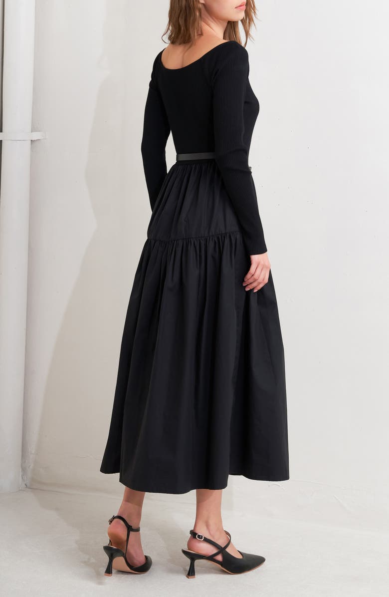 FREEMARKET Long Sleeve Midi Dress, Alternate, color, Black