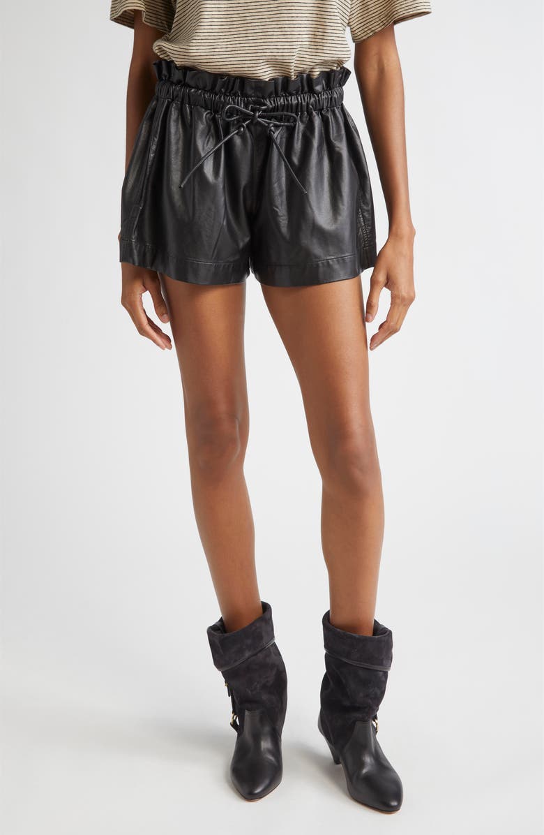 Isabel Marant Étoile Naline Paperbag Waist Faux Leather Shorts, Main, color, Black
