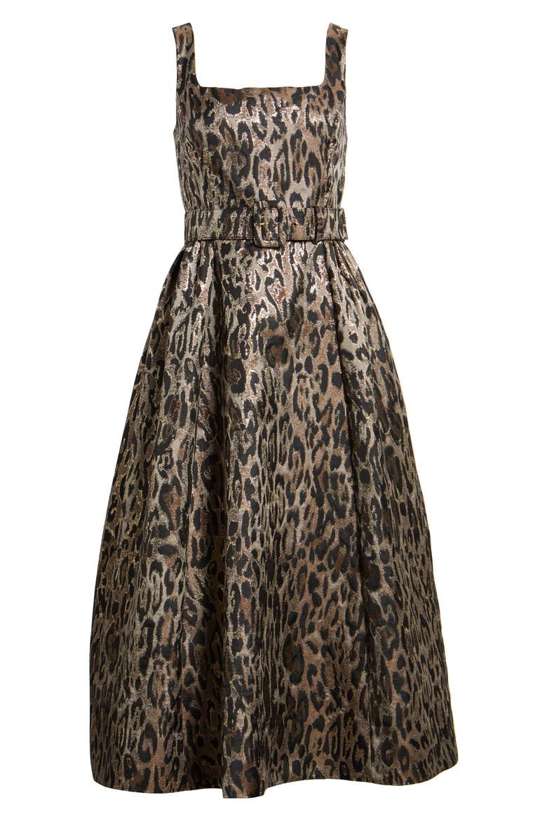 Jacquard Sleeveless Gown, Alternate, color, BLACK/ BEIGE MULTI
