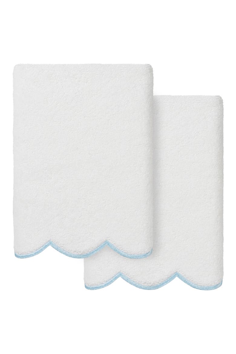Adornia Scallop Set of 2 Hand Towels, Main, color, WHITE/ BLUE