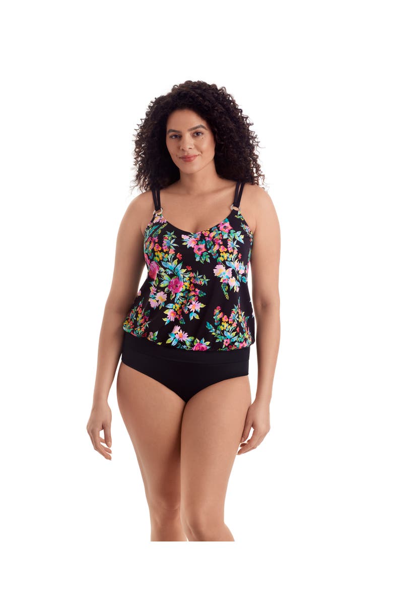 ShapeSolver V-Neck Blouson Ring Tankini Swimsuit Top, Main, color, Blooming Beauty