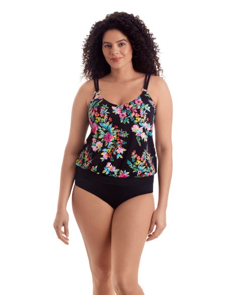 V-Neck Blouson Ring Tankini Swimsuit Top