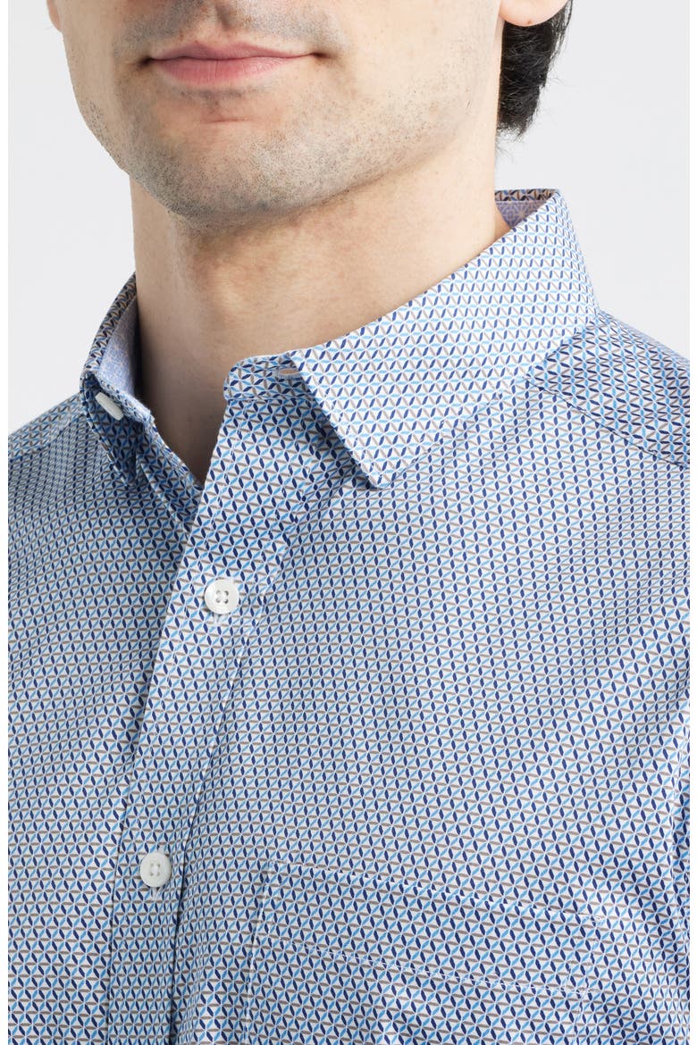 Logan Print Button-Up Shirt, Alternate, color, NAVY / BROWN TRIANGLE GRID