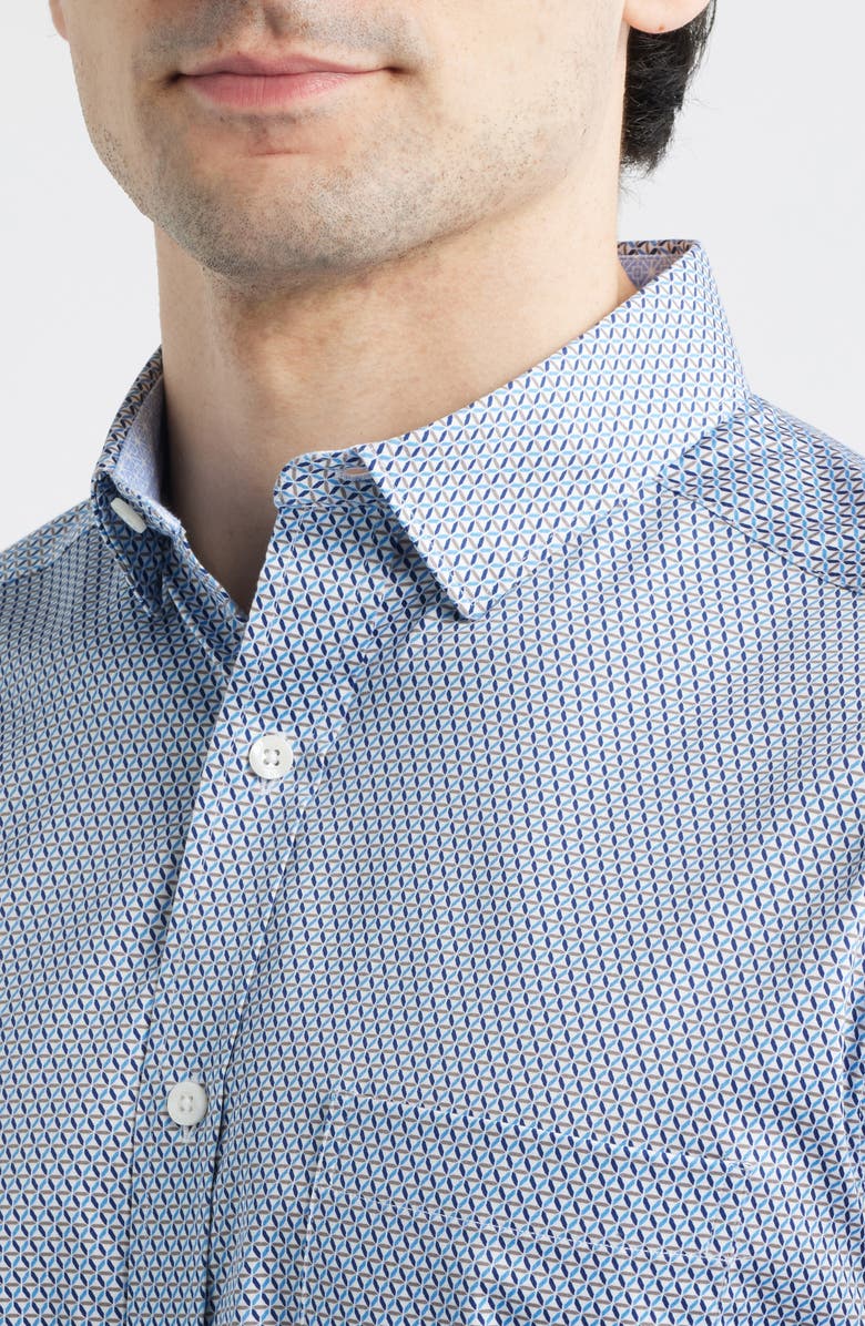 Johnston & Murphy Logan Print Button-Up Shirt, Alternate, color, Navy / Brown Triangle Grid