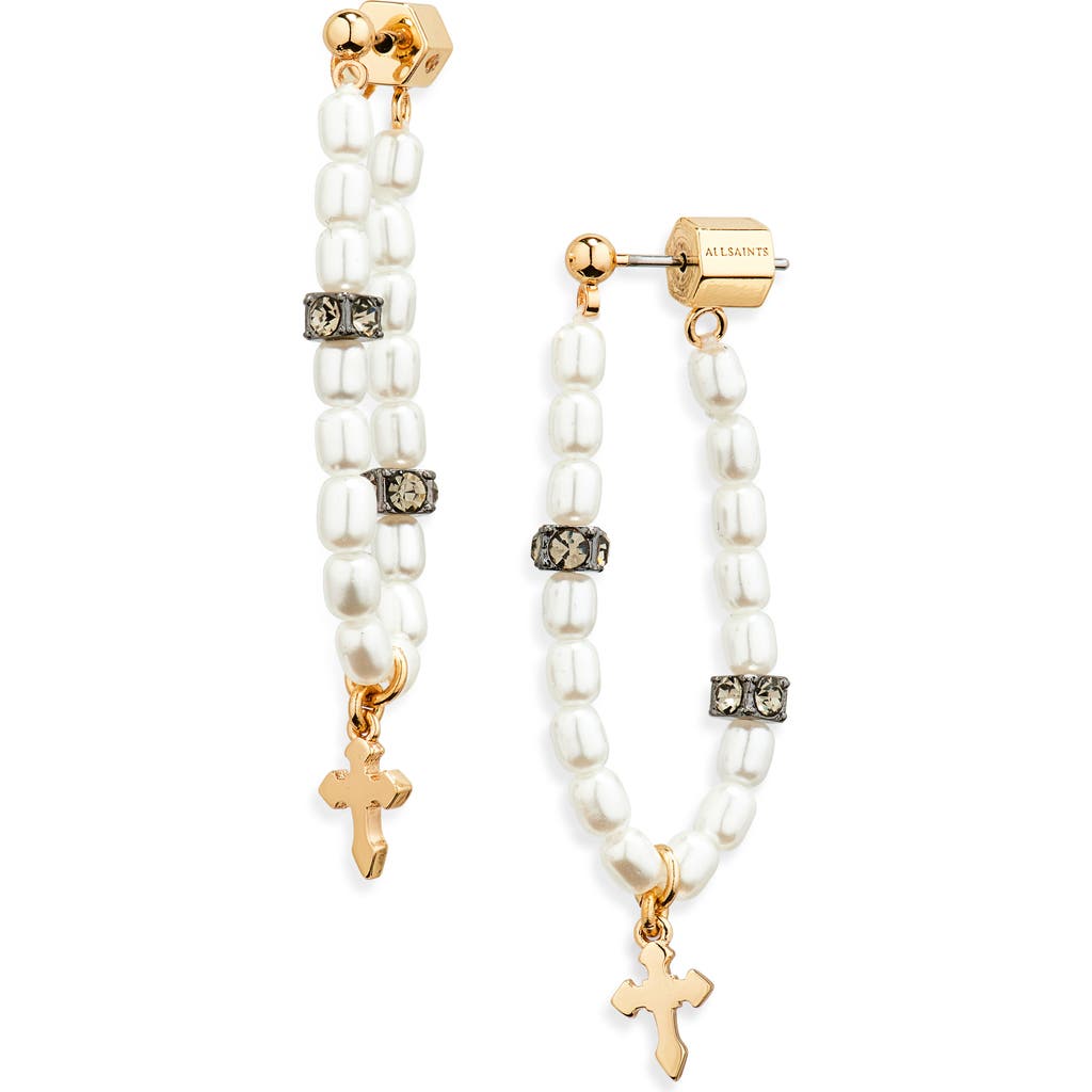 Allsaints Faux Pearl Bead Cross Loop Drop Earrings
