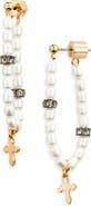 AllSaints Faux Pearl Bead Cross Loop Drop Earrings