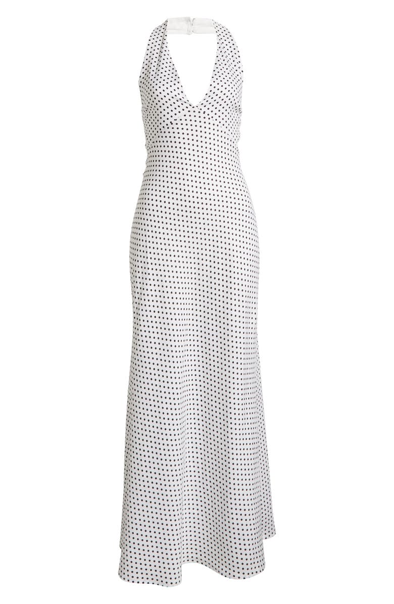 Reformation Delilah Linen Halter Maxi Dress, Alternate, color, Eclipse Dot