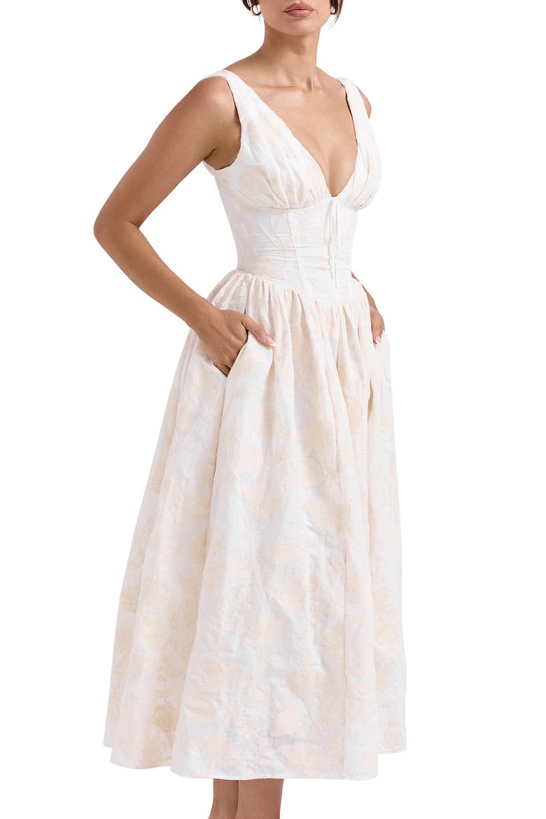 Emmelina Embroidered Corset Bodice Cocktail Dress, Alternate, color, WHITE