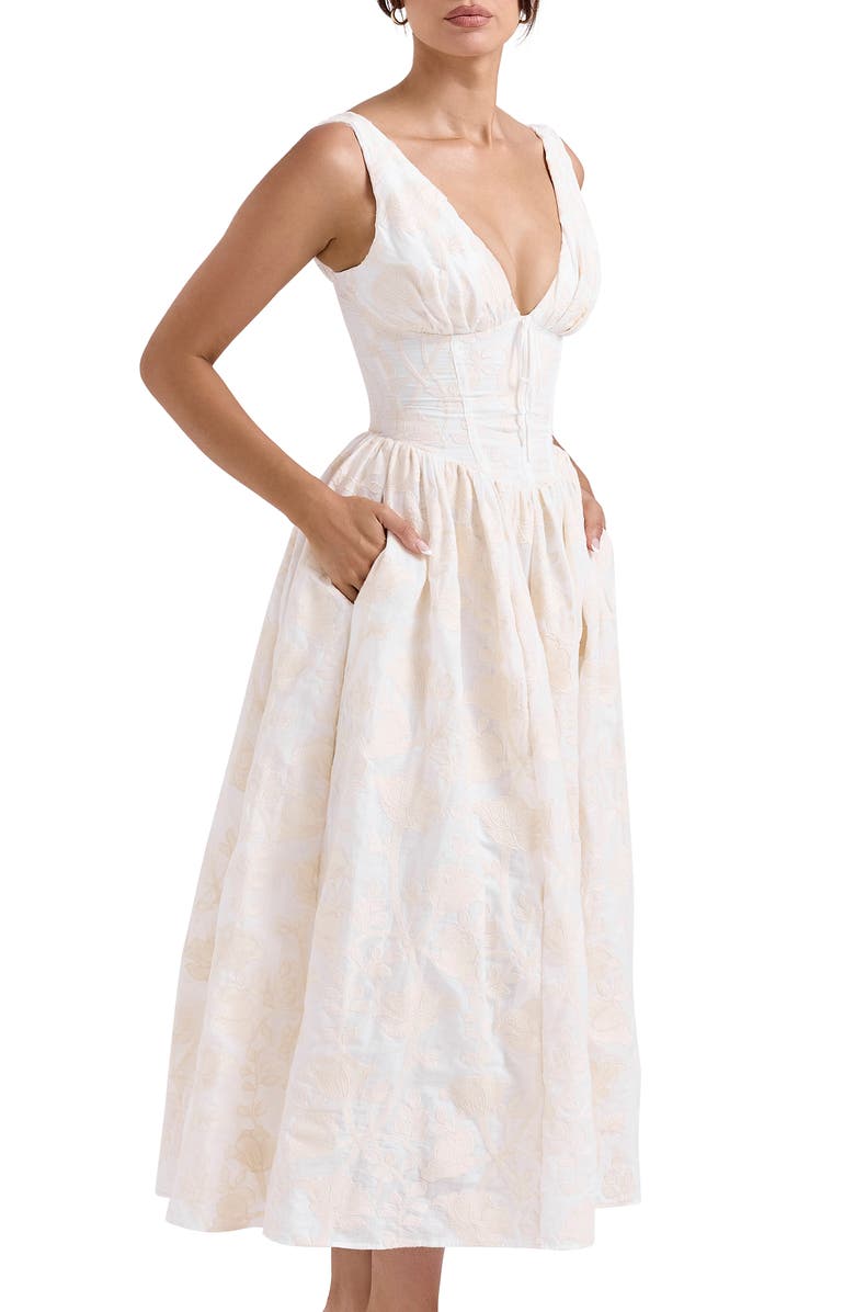 HOUSE OF CB Emmelina Embroidered Corset Bodice Cocktail Dress, Alternate, color, White