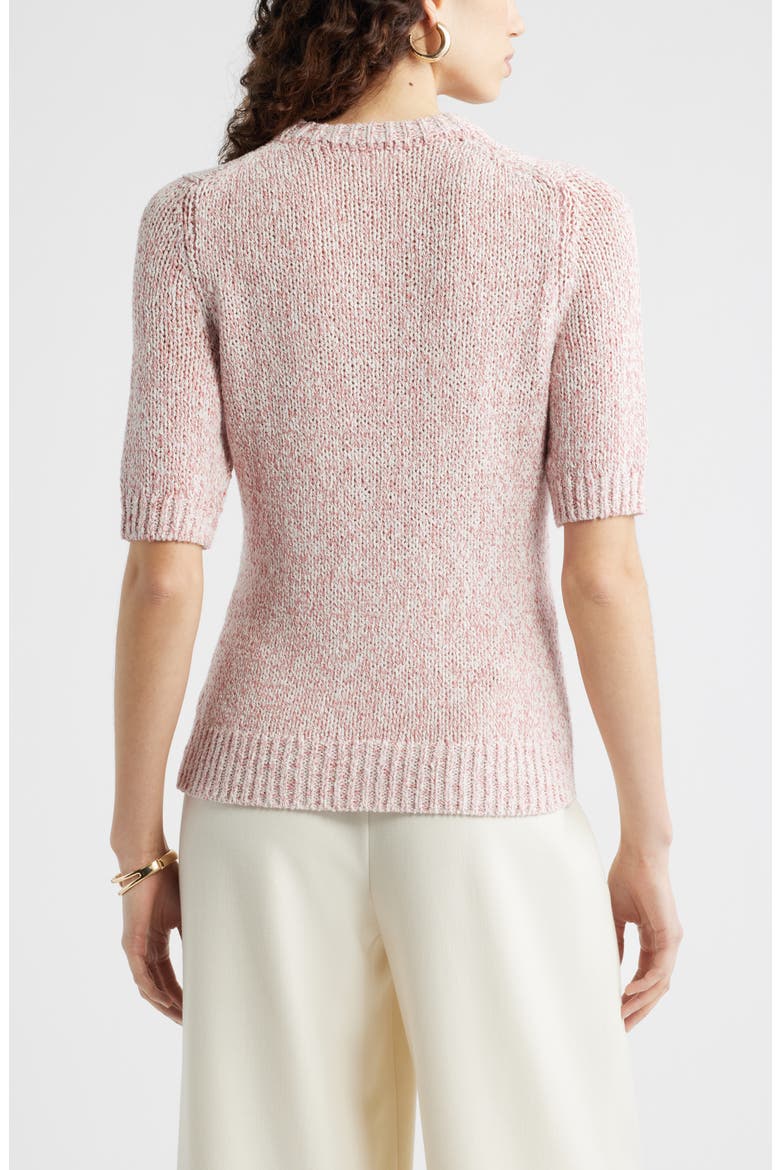 Elbow Sleeve Linen & Cotton Blend Sweater, Alternate, color, PINK COMPACT- IVORY MARL