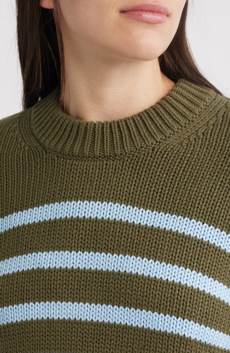 Rails Alise Stripe Cotton Crewneck Sweater, Alternate, color, Olive Sky Stripe