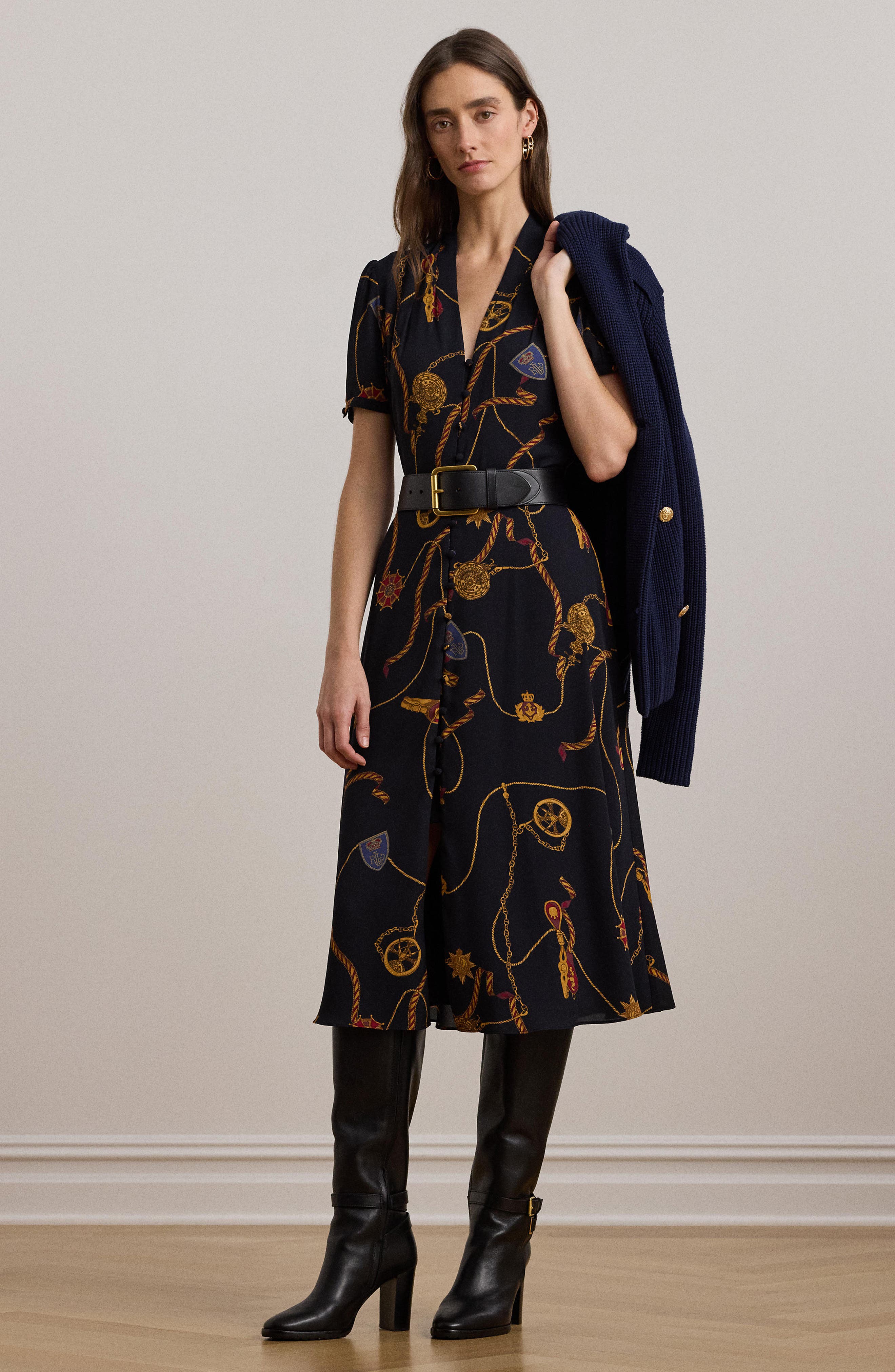 Nautical Print Belted Georgette Shirtdress - image 2