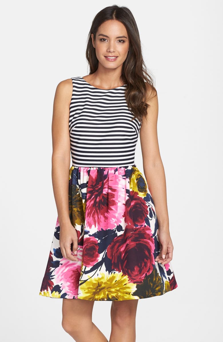Taylor Dresses Mixed Print Fit & Flare Dress, Main, color, 