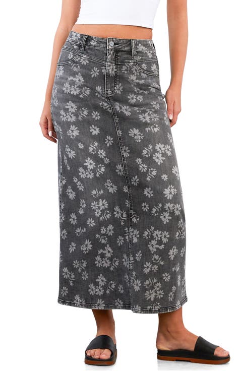 Floral Denim Maxi Skirt