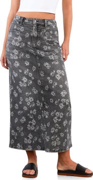HINT OF BLU Floral Denim Maxi Skirt