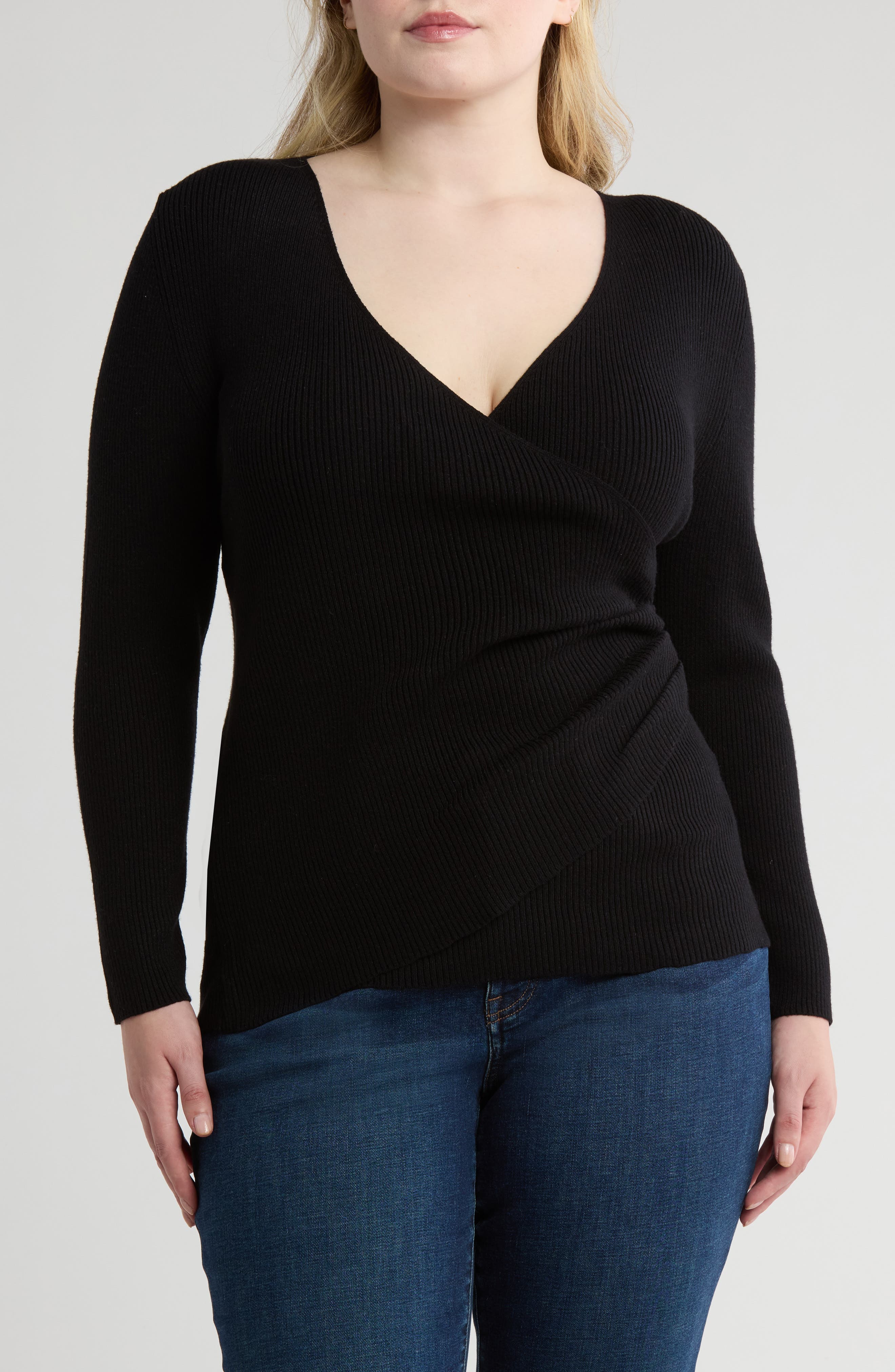 MAX STUDIO Faux Wrap Knit Sweater