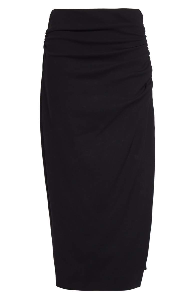 Carolina Herrera Ruched Asymmetric Midi Skirt, Alternate, color, Black