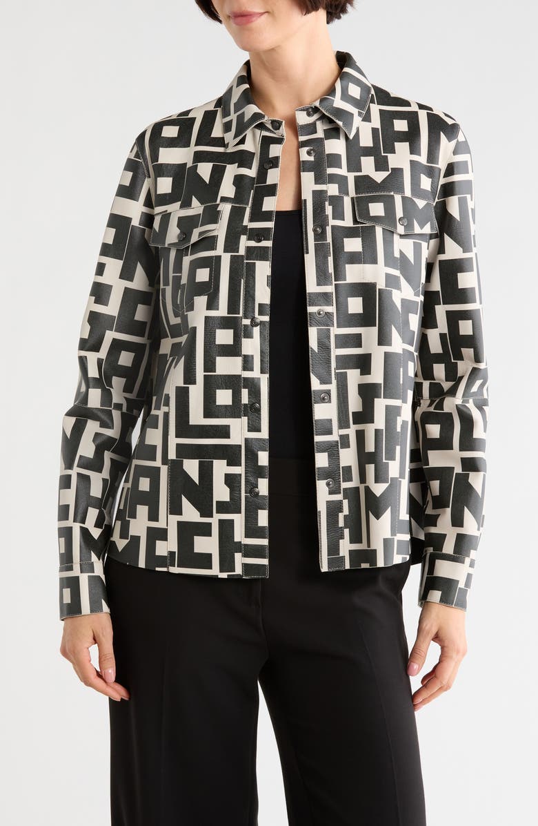 Longchamp Logo Print Leather Shirt, Main, color, Chalk