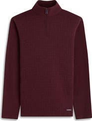 Bugatchi Waffle Quarter Zip Cotton Blend Pullover