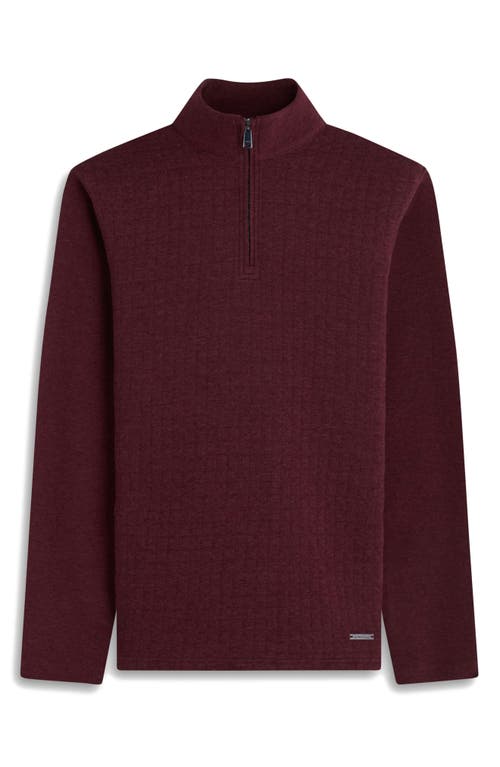 Bugatchi Waffle Quarter Zip Cotton Blend Pullover In Red