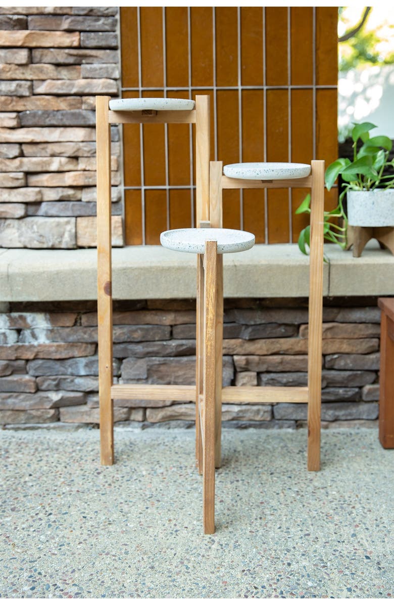 FLORA BUNDA 30" Terrazzo Wood 3-Tired Planter Stand, Alternate, color, 