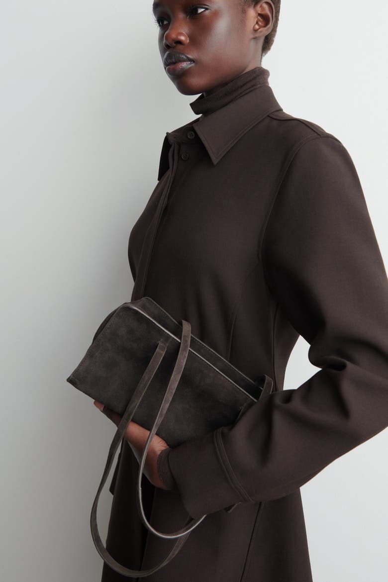 Long-Sleeved Mini Shirt Dress, Alternate, color, DARK BROWN