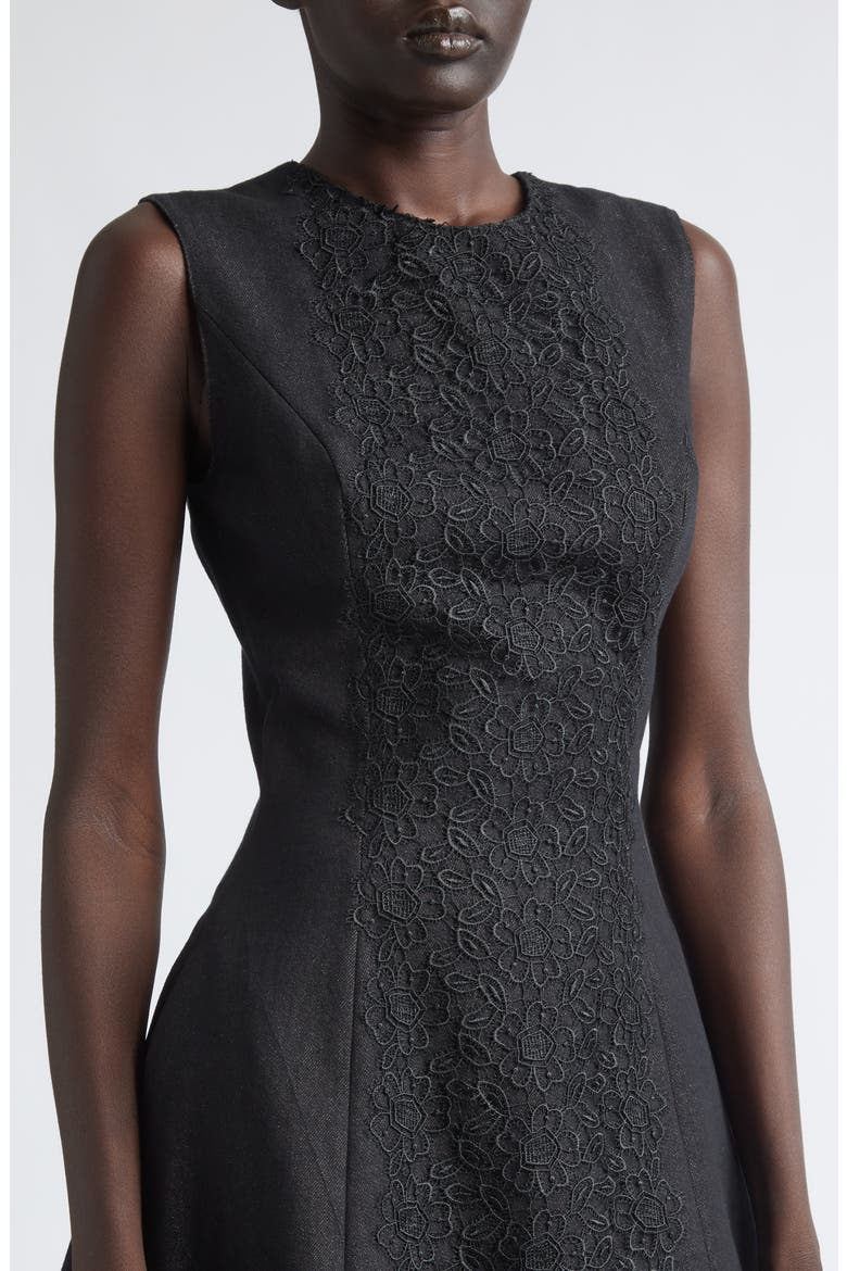 Guipure Lace Detail Sleeveless Denim Dress, Alternate, color, BLACK