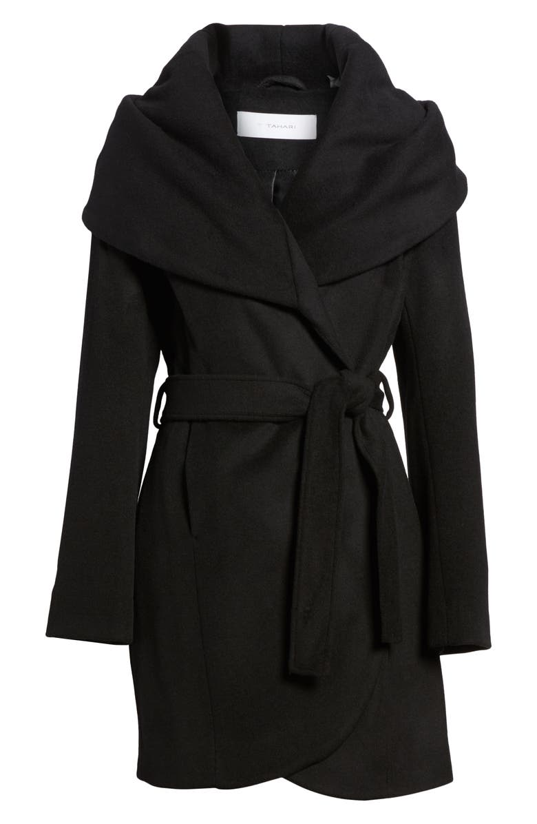 Tahari T Tahari Wool Blend Belted Wrap Coat, Alternate, color,