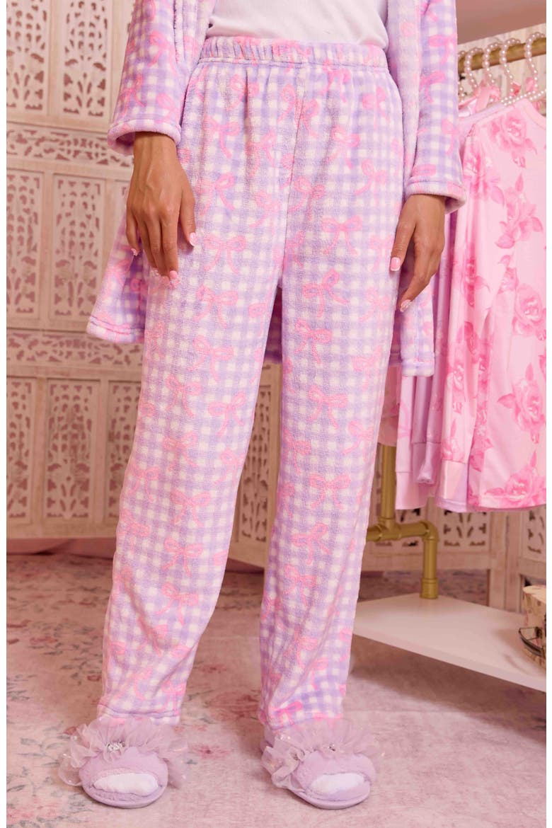 Kids' Bow Print Fleece Pajama Pants, Alternate, color, LAVENDER