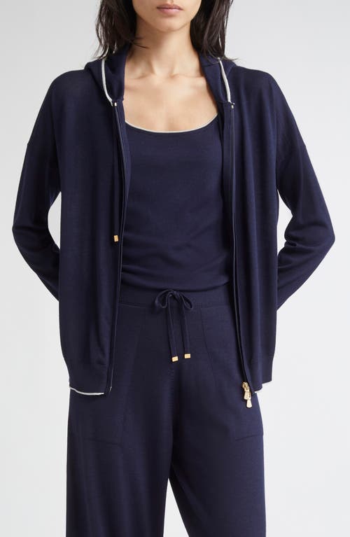 Eleventy Merino Wool Zip Hoodie In Blue