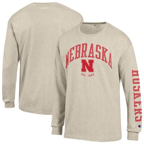 Men's Champion Heather Oatmeal Nebraska Huskers Neutral Arch Long-Sleeve T-Shirt