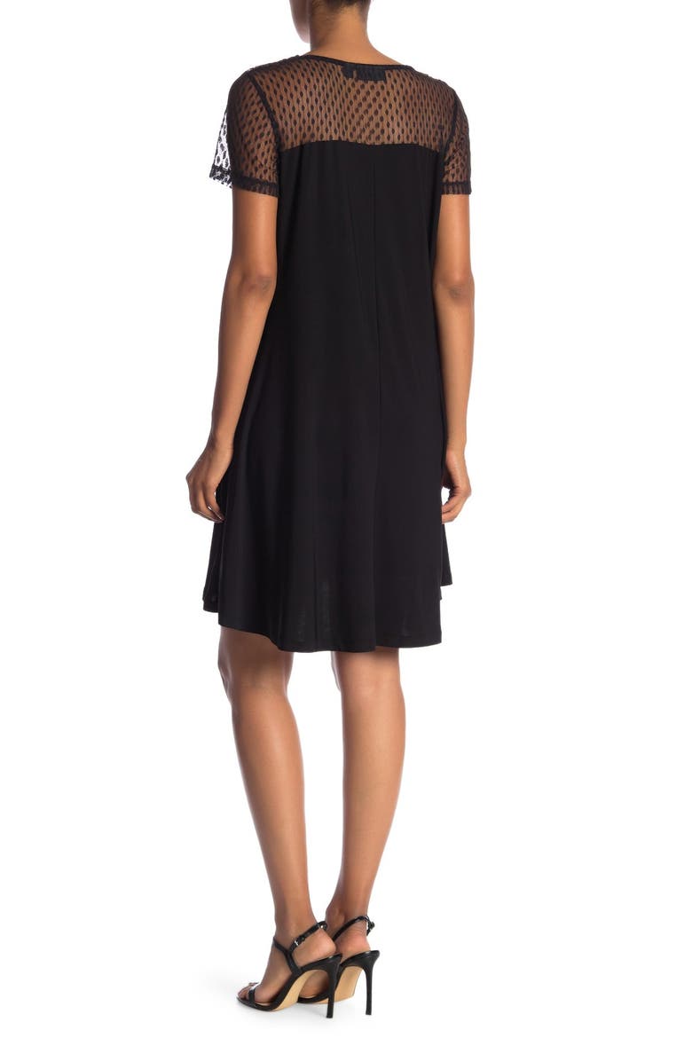Illusion Neck High-Low Shift Dress, Alternate, color, BLACK