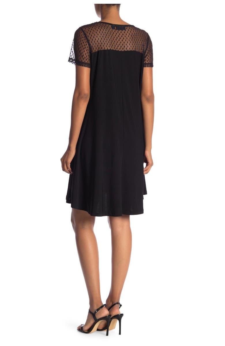 Nina Leonard Illusion Neck High-Low Shift Dress, Alternate, color, Black